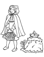 A coloring page of little red riding hood